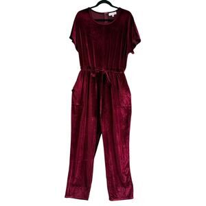 Piper & Scoot Boho Holiday Burgundy Velvet Jumpsuit One Piece Pocketed Womens XL